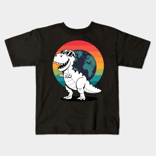 Kids Earth Riding Trex Sunset Dinosaur Boys Kids Kids T-Shirt